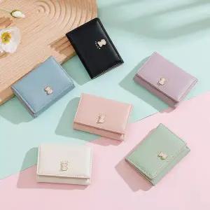 홀로그램 곰장식 미니 반지갑 여성 지갑 카드지갑 학생용 귀여운 지갑