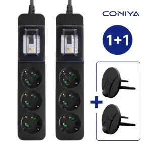 2개세트 코니야 국산 멀티탭 고용량 4000W 과부하차단 누전차단 3구 2.5M 블랙