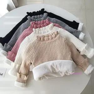 아동상의 니트 실내복 반폴라 겨울 레이스 기모 여아 등원복 유아 유치원 주니어 키즈 주니어옷 목폴라vrt3