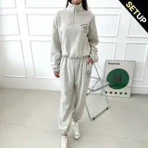 [올리비에스클로젯] [SET]기모 자수 반집업 맨투맨 조거팬츠 2종세트_O2512SE102