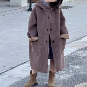 해나로이 후드 리버시블 울 코트 남아 여아 캐주얼 모직 패밀리 코트