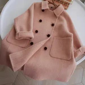 해나로이 고급 파우더 울100% 양면 캐시미어 핸드메이드 코트 여아 신상