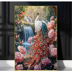 보석십자수 DIY 장식 폭포 큐빅 공작새 풍경 공작 그림 비즈 보석 구슬 모란