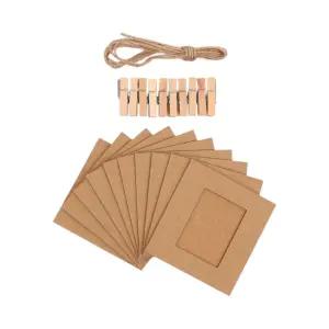 가랜드 종이액자 (10p 2x3 크라프트) DK25 가액자 걸이형 벽걸이 나무집게 장식 마끈 디자인