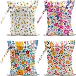 4팩 귀여운 젖은 가방 방수 세척 가능 재사용 가능한 마른 수영복 기저귀 여행 비치 수영장 생일 파티 총각