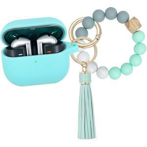 [미국배송] 삼성호환 삼성제품호환 버즈 3 케이스와 호환되며 팔찌 열쇠고리가 있는 프로용 실리콘 보호 커버(민트 그린)