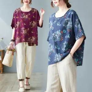 은창]플라워 코튼 혼방 나그랑 반팔티 티셔츠 봄 여름 가을 상의 여름 퍼프 반팔 티셔츠 셔츠 비치 휴가