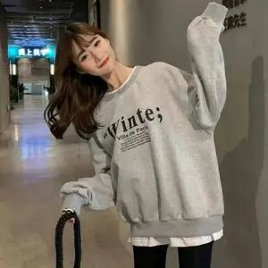 (색상 그레이)Winte 레이어드 루즈핏 여성 여자 그레이 기모 맨투맨