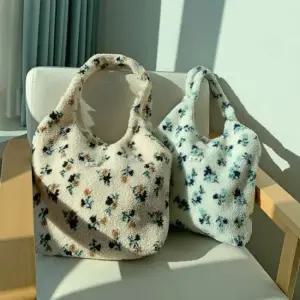 데이지뽀글대용랑 꽃무늬 토트 겨울 미니 패션잡화 캐주얼 토