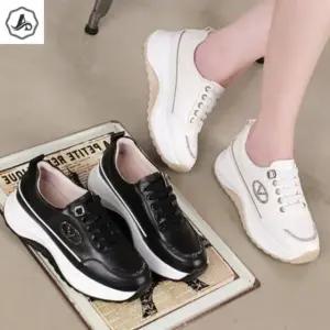 [애슬릿] 여성 스니커즈 키높이 큐빅 치어리더 가죽 발 편한