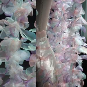 오로라 색상의 아이리스 오간자 원단 대형 꽃 레이스 트림 웨딩 드레스 코사지 헤어피스 디자이너 공예 재