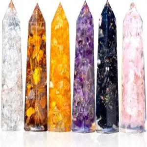 힐링 크리스탈 지팡이 6종 세트 - 3인치 자수정 타이거즈 로즈 쿼츠 블랙 투르말린 스톤 시트린 클리어
