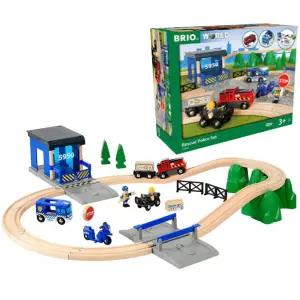 유아 브리오 경찰서 전동 기차 나무 레일 세트 장난감 아이 놀이 남아 어린이