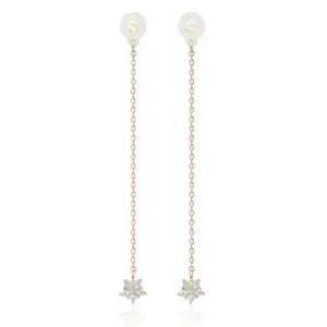 14K 금 큐빅 별 체인 드롭 귀걸이 뒷마개 골드귀걸이