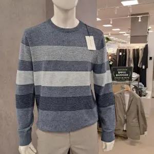 트레몰로 HC09 남자 라운드 니트 티셔츠 25FW 가을 블루 블록패턴 캐주얼 데일리 BR5F