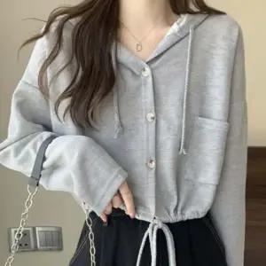 여성 스포티 후드 가디건 1P 캐주얼 스트링 아우터 여성후드가디건