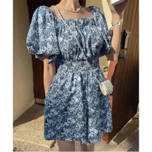 여름점프슈트 여성 플라워 오프숄더 여름 점프수트 블루 1P 쉬폰 휴양지 바캉스룩