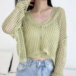 크롭 여성 가디건 그물 나시티 여자 가디건 세트 2색