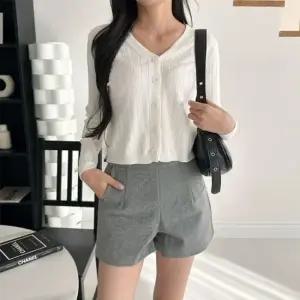 브이넥 골지 세미크롭 가디건 여성가디건