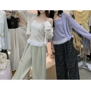 프릴나시 여름 여성 니트 가디건 나시 세트 프릴 레이스 꾸안꾸