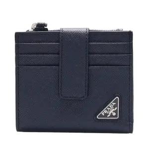 [중고명품] 네이비 카프스킨 사피아노 삼각 로고 남성 반지갑 2MC066 QHH F0216