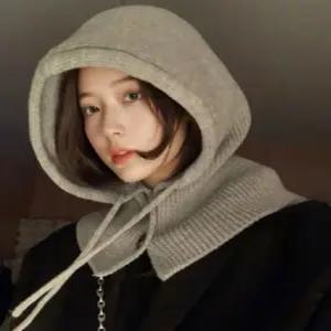 여성 투버튼 니트 바라클라바 후드 넥워머 목토시