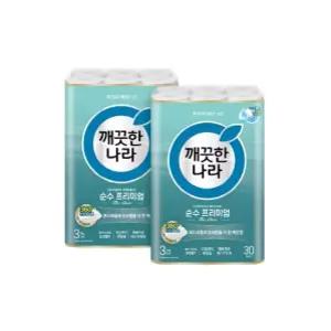 깨끗한나라 순수 프리미엄 더클래스 화장지 30m 30롤 x 2팩 두루마리
