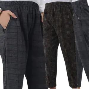 모던체크 여자 겨울 두꺼운 기모 프리사이즈 밴딩바지