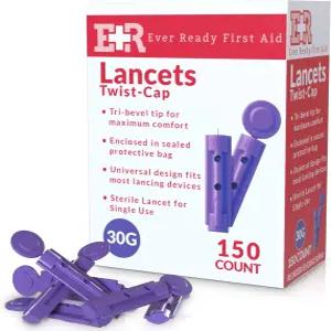 에버 레디 응급처치 멸균 트위스트 캡 랜싯 30G 퍼플 - 150 카운트
