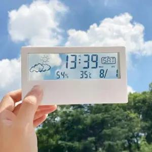 무소음 전자 온습도계 실내 날씨 측정기 LED 탁상 시계 WFLROTQ