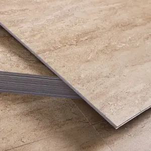 3T 점착식 데코타일 무광 트레버틴 모카 AZTI6-17바닥 형타일 보수 인테리어 베란다시공 사무공간 다용도