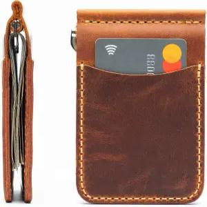 토로스 크래프트 수제 슬림 머니 클립 지갑 가죽 신용 카드 홀더 남성용 순정