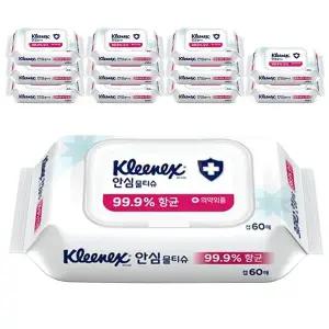 크리넥스 안심 물티슈 99.9% 향균 60매 12팩
