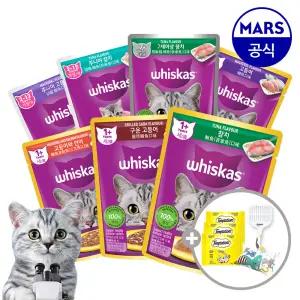 [24+24] 위스카스팩 파우치 48개 골라담기+고양이모래삽+캣닢쿠션+템테이션12gx3개