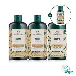 [더바디샵][2+1] 진저 스캘프 케어 대용량 샴푸&컨디셔너 400ML 세트 (샴푸2개+컨디셔너1개) (888161)