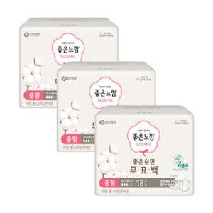좋은느낌 좋은순면 무표백 날개형, 중형, 18매, 3개