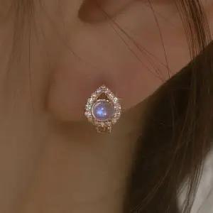 [더블유비엘]14k post 천연 문스톤 티어스 원터치 링귀걸이   (윙블링)