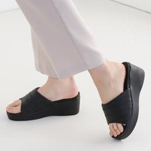 국산 여성 키높이 통굽 주름 슬리퍼 굽6cm 사무실 블로퍼 뮬 오피스 실내화