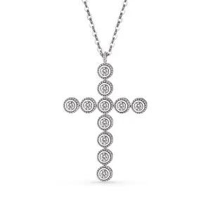 [도로시] 14k 볼륨 로레트 랩 다이아몬드 십자가 목걸이_대 42-40cm
