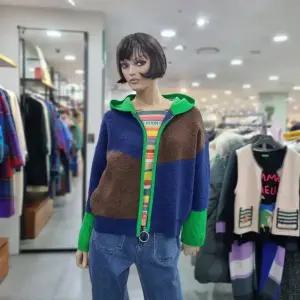 베네통/애플아울렛/컬러 블럭 부클 후드 집업 가디건/BAKCA1511