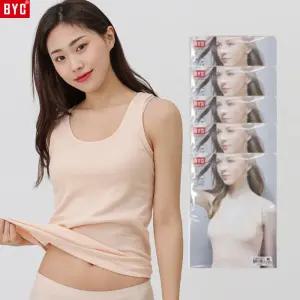 BYC 여성 순면 런닝 5매 세트 여자 민소매 나시 심플 실켓 가공 컬러 스킨 연분홍 블랙 검정색 5S_BYT3633