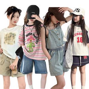 주니어 여아 여름 아동 초등학생 맨투맨 크롭 반팔 반바지 상하복 청바지 휴가 원피스 아동복 의류