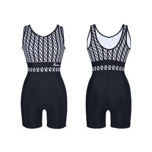 [AK플라자] [레노마수영복] 여성 지오메트릭 U백 3부 반신수영복 LF2F862_BK