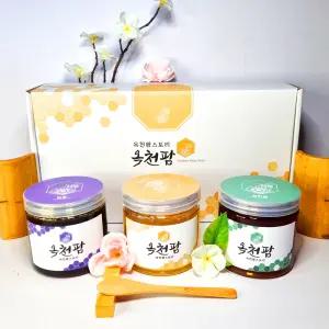 국내산 자연벌꿀 450gx3개 아카시아꿀 밤꿀 잡화꿀 3종 쇼핑백포함 / 명절선물세트 설 추석선물세트 / 고급포장 음각도자기 고가구