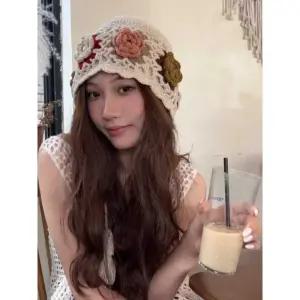 여성용 레트로 비니 꽃 손뜨개비니 니트비니 젊은 패션 항암용 예쁜 비니