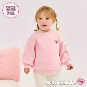 [에스더버니리틀] 큐티리본프릴밍크기모맨투맨티셔츠