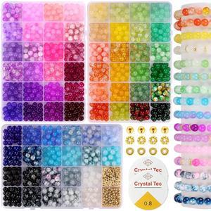 8mm 유리 구슬 팔찌 만들기 키트, 보석 제작용 1540개 70가지 색상 크리스탈 구슬, 및 DIY 공예용 펀토피아 원형 솔리드 크랙클