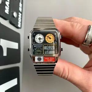 레트로 스틸 손목시계 스탠다드 방수 다기능 아나디지 전자식 메탈시계 금장