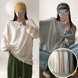 특양면 무지 맨투맨 긴팔 기모 BOX 여성 오버핏 티셔츠 (5컬러) 박시핏 빅사이즈