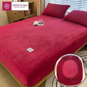 따뜻한 겨울 벨벳 양털 장착 시트 탄성 매트리스 커버 커플 침대 린넨 럭셔리 더블 열 킹 사이즈